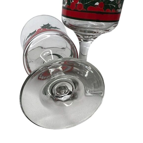Libbey Glass Holly & Berries Flared Water Goblets Retro Barware Christmas (2) - Picture 5 of 6